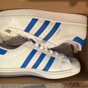 Adidas Men's White and Blue Sneakers